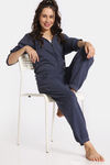 Rosaline Waffle Knit Cotton Relax Fit Pyjama - Medieval Blue — thumbnail 4
